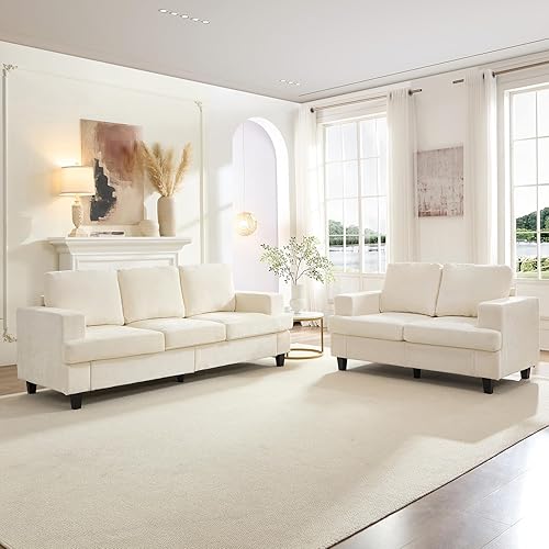 PUREMIND 2 Piece Living Room Sofa Set, Chenille 3-Seat Sofa and Loveseat Sets, Modern Sectional Couch + 2 Seater Couch Sets for Living Room, Apartment, Office