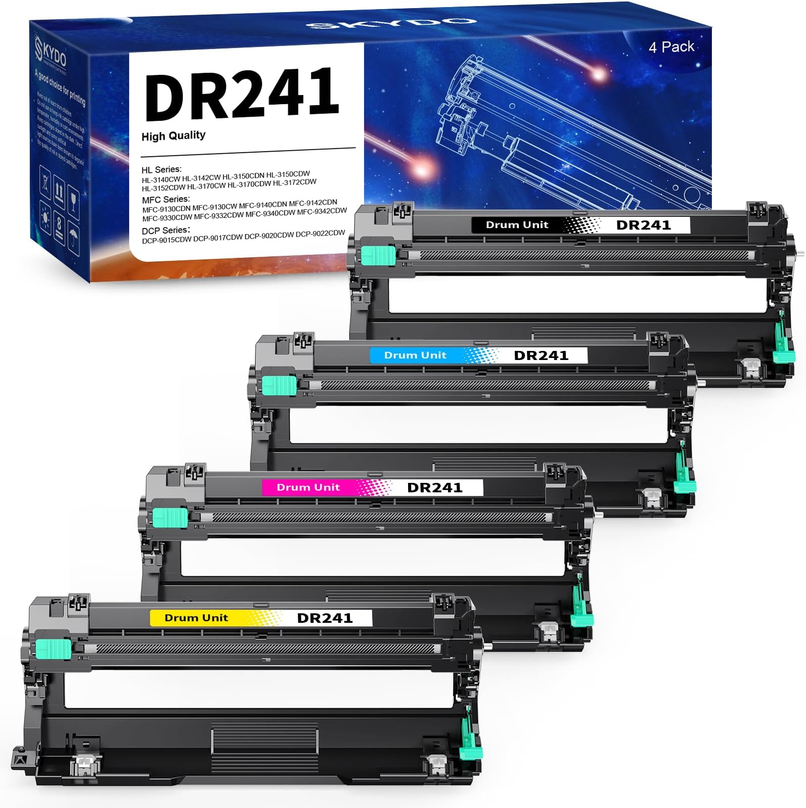 RINKLEE DR241 DR-241CL Drum Unit Compatibel met Brother DCP-9015CDW DCP-9020CDW MFC-9140CDN MFC-9330CDW MFC-9340CDW HL-3140CW HL-3150CDW HL-3170CDW | Hoge Opbrengst 15000 Pagina's | SET, 4-PACK