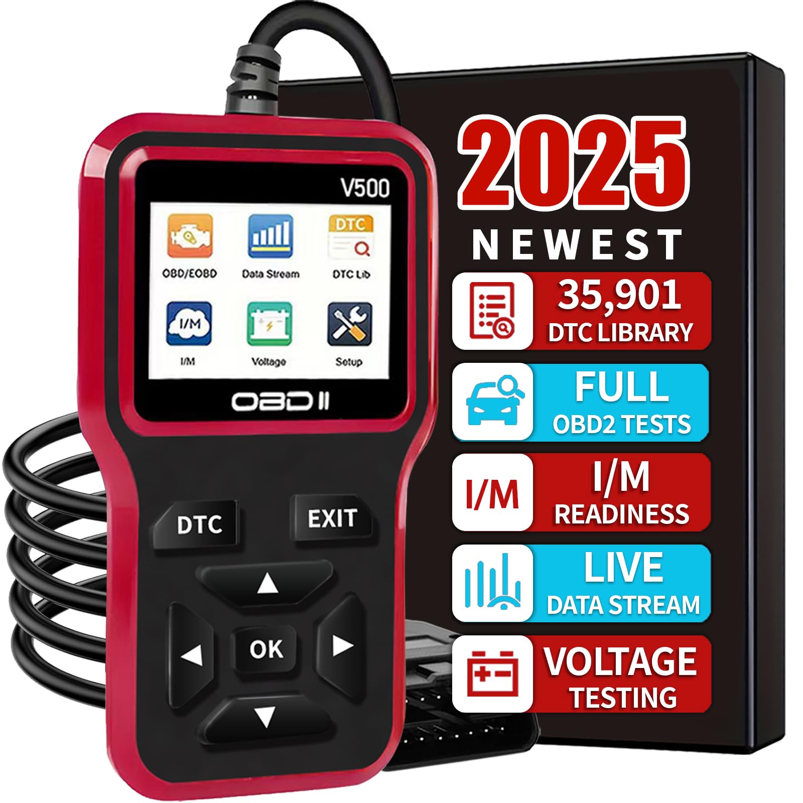 OBD2 Scanner Diagnostic Tool - Check Engine Light Code Scanner Tool with Reset, DTC, Data Stream, I/M Readiness, Car & Truck Scan Tool for All
