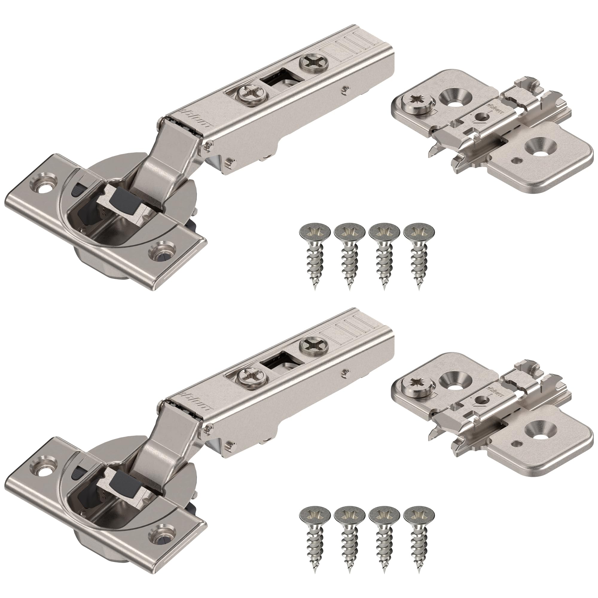 Blum Clip top BLUMOTION Hinge Kit (1 Pack), Full Overlay, 110° Opening Angle, Steel, Soft Close Euro-Style Hinges with Clip Mounting Plate for Frameless Cabinets