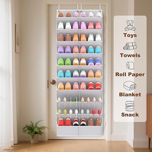 Miniatura 6 de Organizador de zapatos transparente de 10 niveles, 20 bolsillos grandes y profundos, se adapta a 20 a 30 pares de soportes para zapatos, colgador de