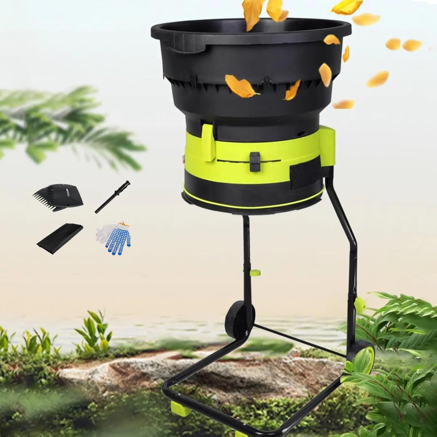 Trituradora De Hojas Eléctrica para Jardín, Trituradora De Hojas De 2500 W con Ruedas, Rastrillo De Hojas, Bolsa De Almacenamiento, Astilladoras De 8000 RPM con Embudo 54 Cm Diámetro,20cm-power-cord