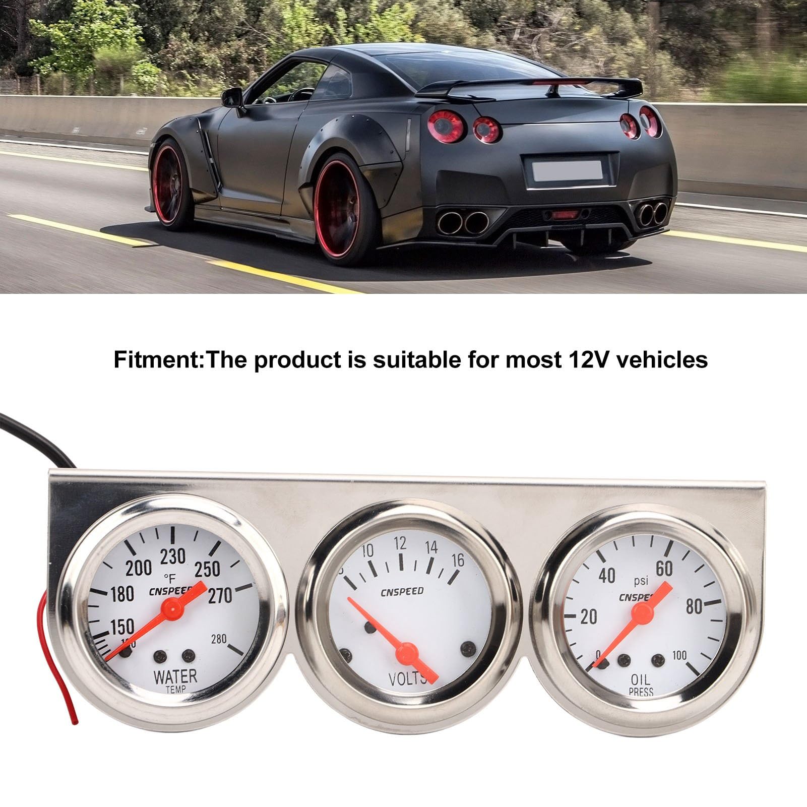 Aramox Kit de Calibre Triple para Automóvil, Kit de Calibre Triple para Automóvil de 52 Mm Esfera Blanca 12 V Presión de Aceite Voltímetro de Temperatura del Agua Medidor de