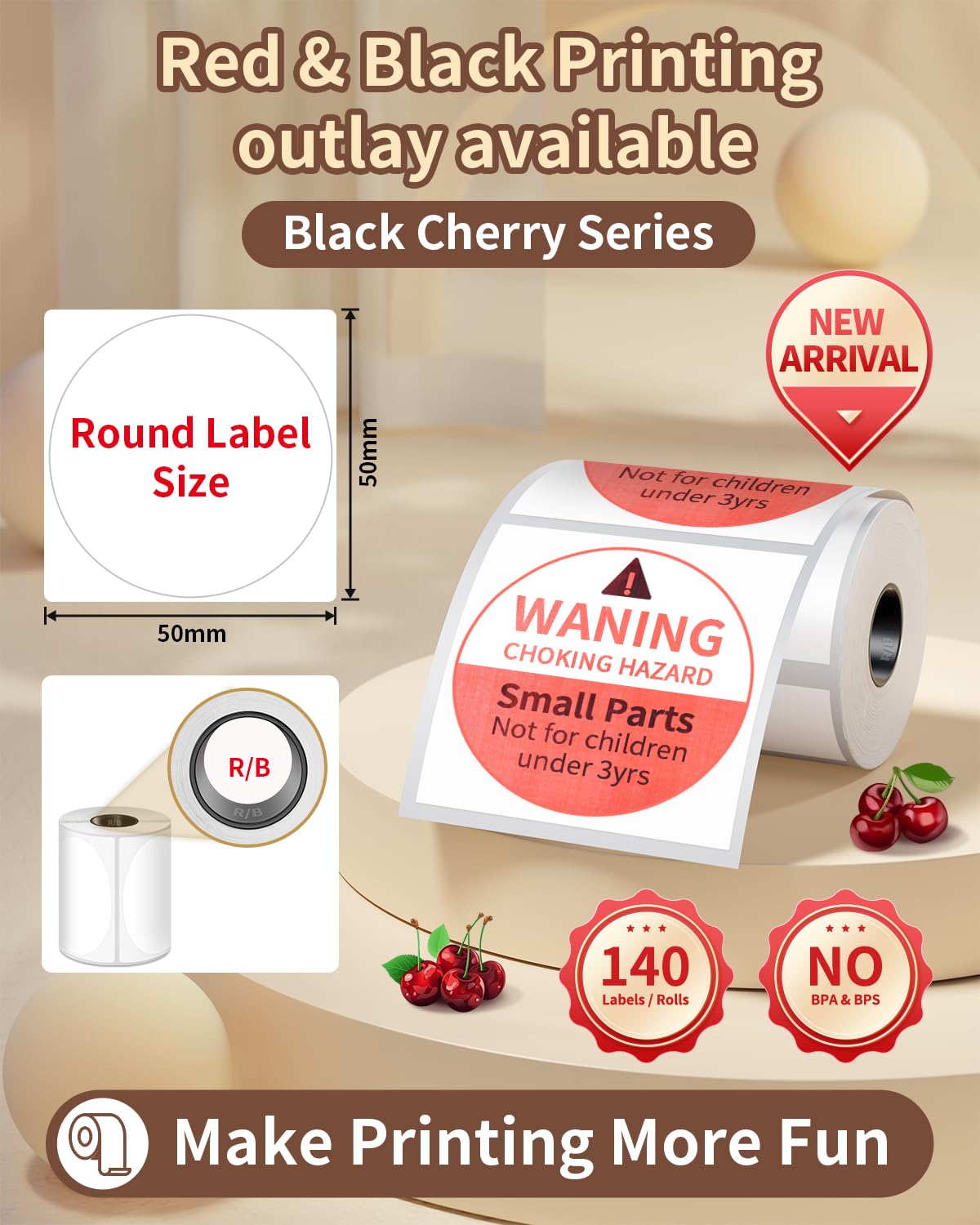 Phomemo Red/Black Label, 50 x 50 mm Thermal Sticker Labels Printable in Red & Black Color for Phomemo M421 Label Makers - Image 2