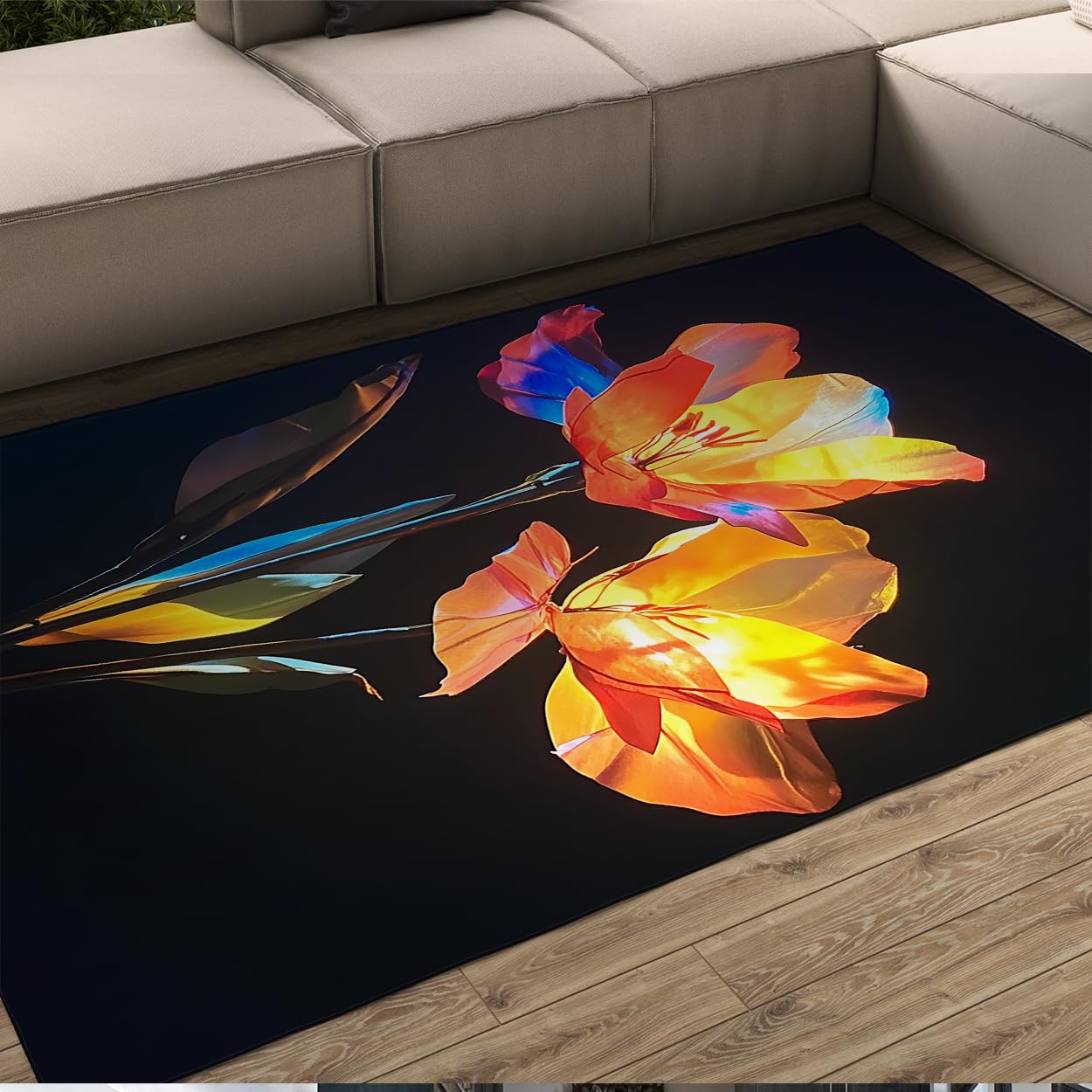 Tapis lavable avec dos antidérapant de 180x240cm à poil bas et design floral