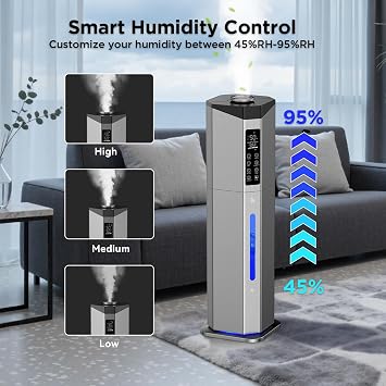 Home Humidifier for Large Room, 2.38Gal Cool Mist Top Fill,2000ft2 | Bedroom Humidifier with Dual Atomizers,Powerful 600mL/h Mist,40H Runtime for Whole House,35dB Quiet for Commercial,Plants