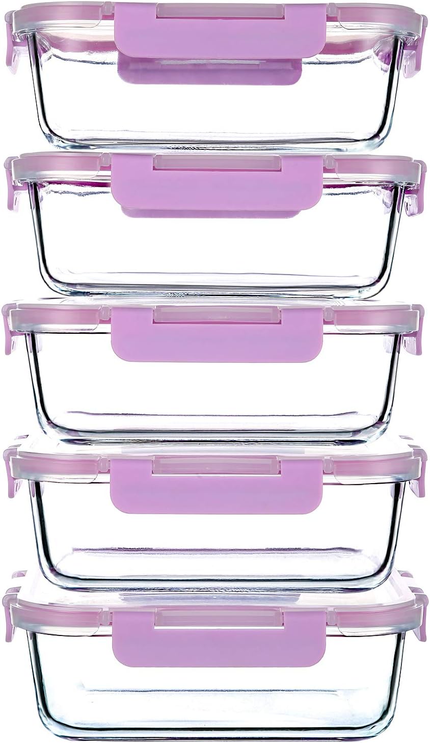 34 Oz Glass Food Storage Containers with Plastic Lids,5 Pack Glass Meal Prep Containers,BPA Free Microwave Safe Food Storage
