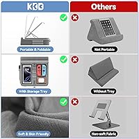 Vista 6 de KDD Tablet Pillow Stand with Storage, Foldable iPad Holder for Bed, Lap and Desk, Angle Adjustable Soft Pad Dock with Stylus Mount Compatible with