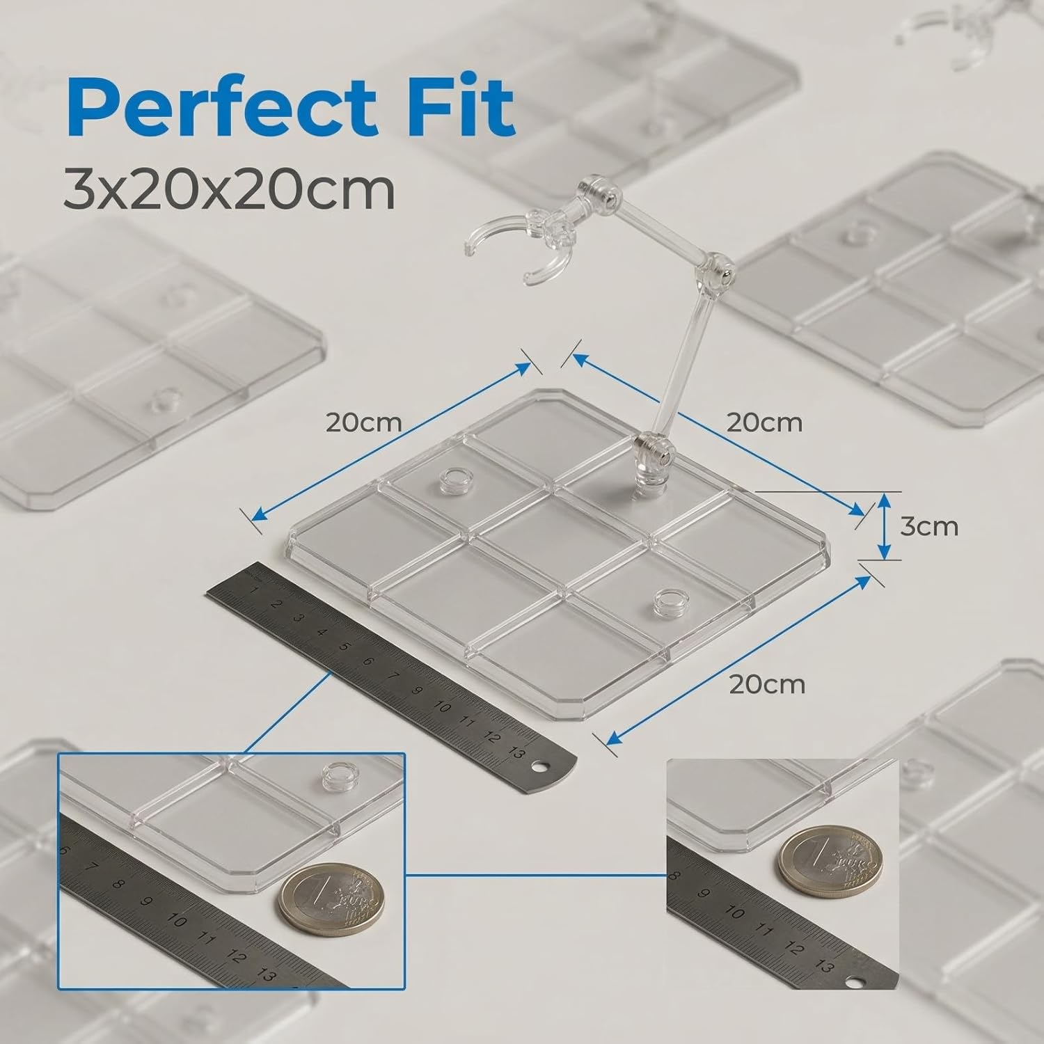 Action Figure Stand, 10 Sets Transparent Acrylic Adjustable Display Holder with Sturdy Base, for 6in Anime Figures SD BB Doll Model Collection