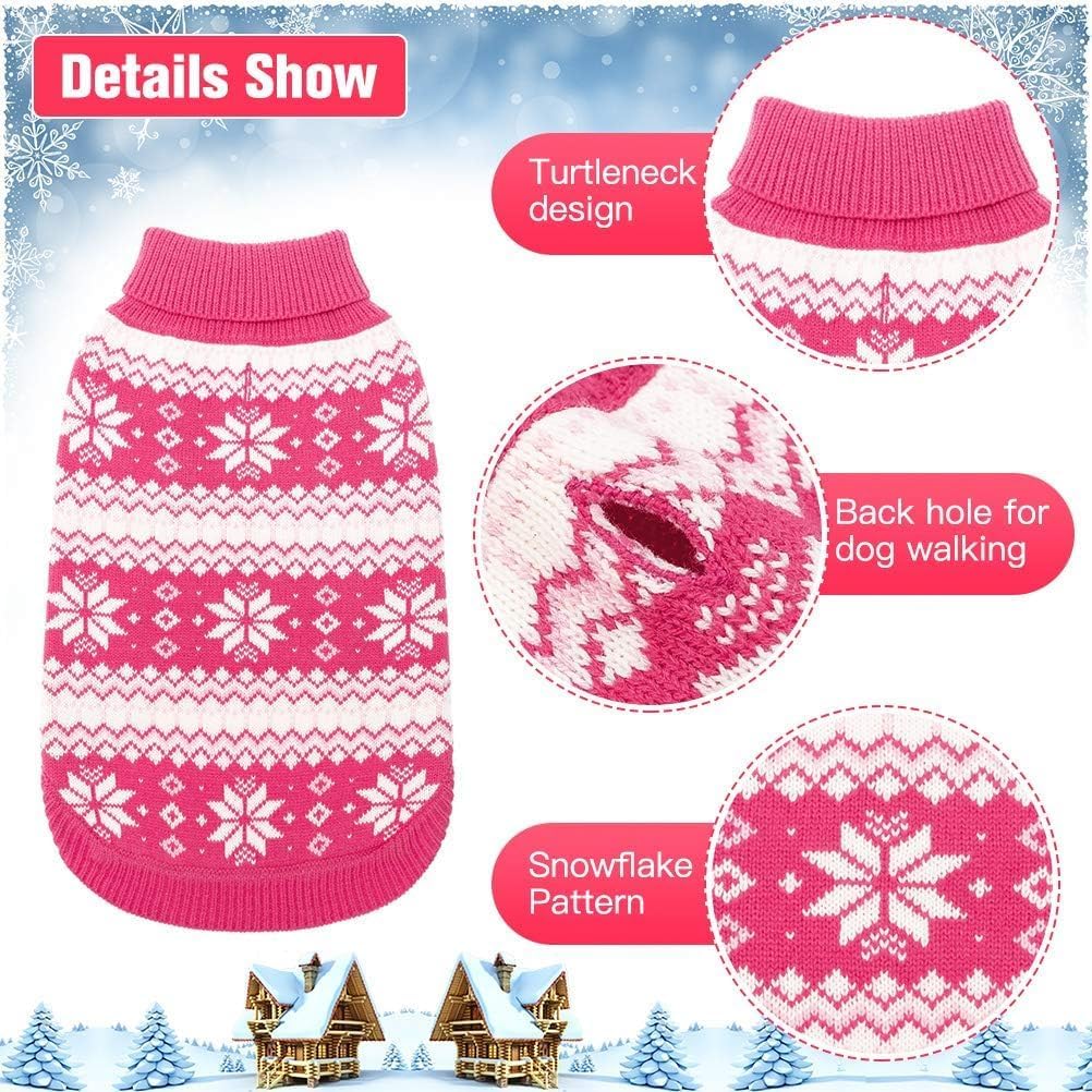 KOOLTAIL Pull en tricot torsadé à col roulé pour chien et fille de petite, moyenne et grande taille, motif flocon de neige, vêtements d'hiver épais et chauds pour chiens de petite, moyenne et grande