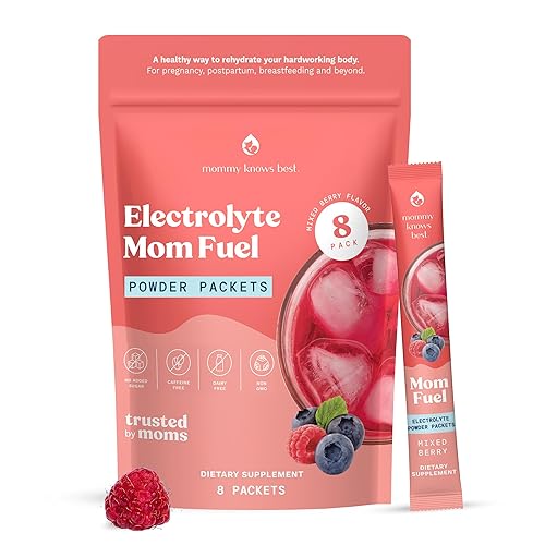 Mommy Knows Best Mom Fuel Electrolyte Drink Mix for Moms, Hydration Support - for Pregnancy, Prenatal, Electrolytes + Trace Minerals, Lactation Drink Mix Supplement (8 Count) - Mixed Berry - 1.83 Ounce (Pack of 1)