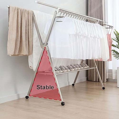 Vista 6 de AMYSTY Clothes Drying Rack Clothes Dryer Rack Adjustable Clothes Drying Rack Foldable Laundry Drying Racks Aluminium Alloy Hanger Rack Portable for