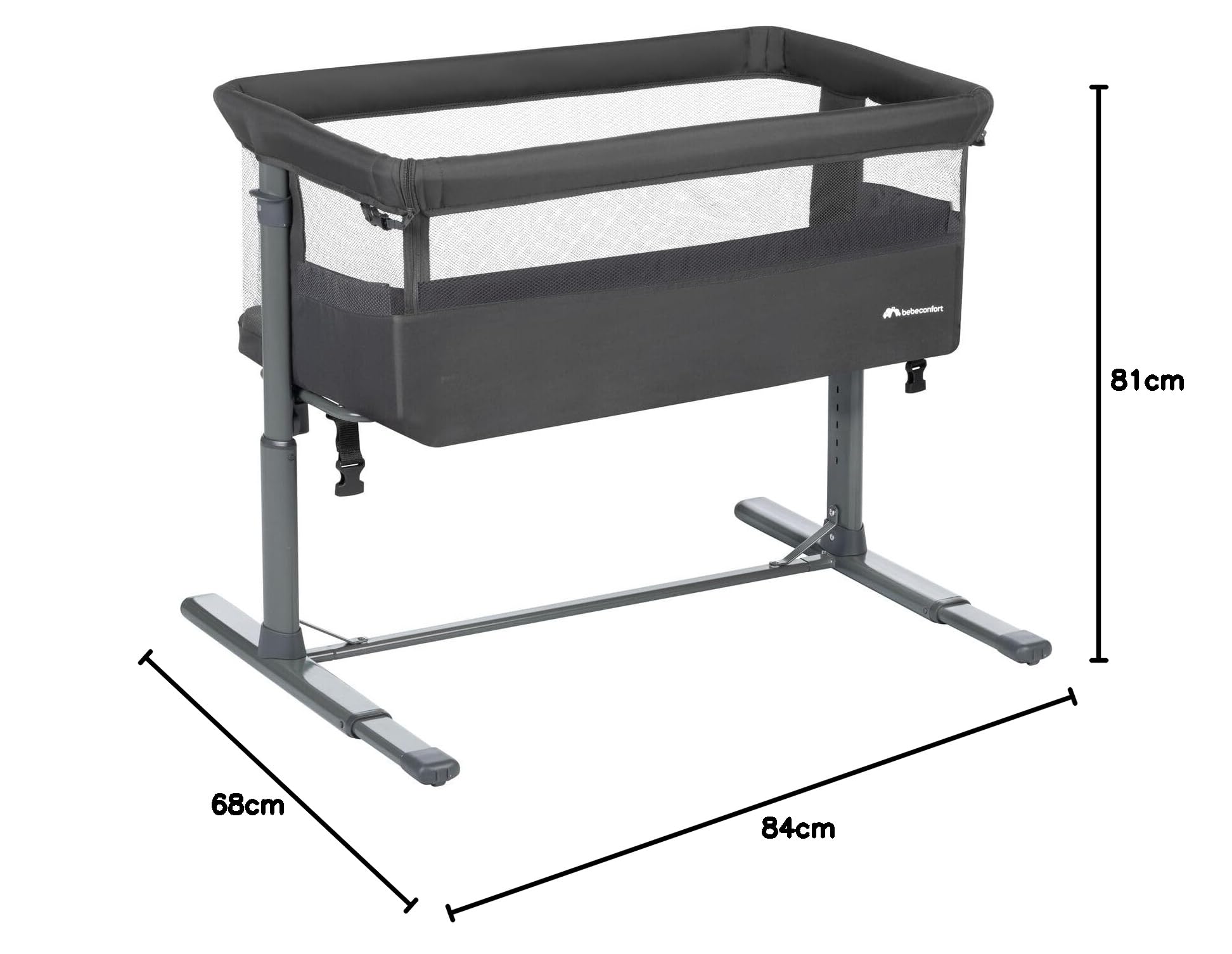 Bebeconfort Zina Berceau Bebe Cododo 0-6 Mois 0-9 kg Pliable 5 Positions Hauteur Réglables Matelas Inclinable Mineral Graphite