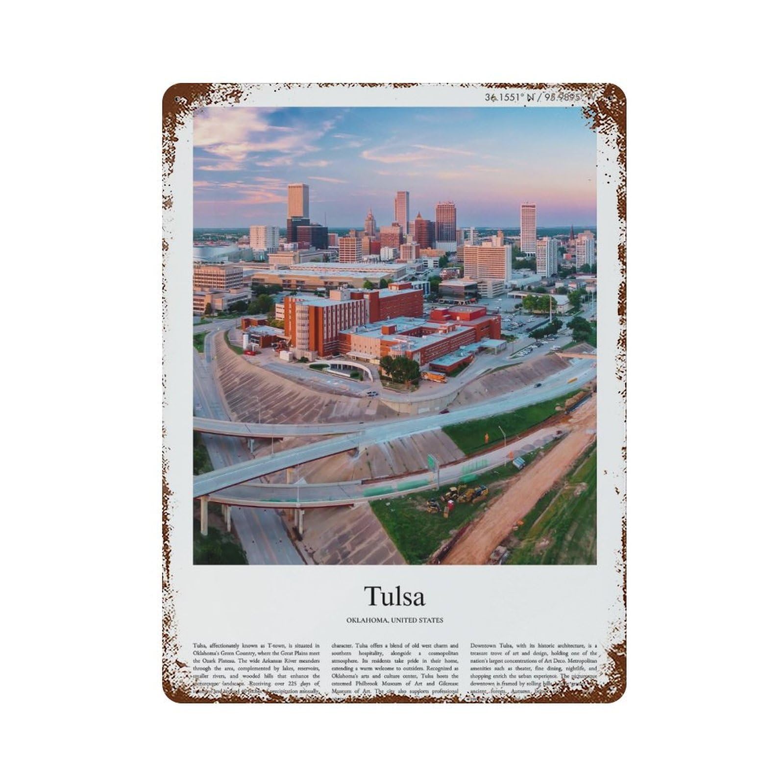 xiaoxiaoshen Tulsa Oklahoma, United States, USA City Scenery Wall Decor Art Metal Tin Poster Modern Home Decor Art Home Bar Shop Decorations Vintage Sign 40x30cm