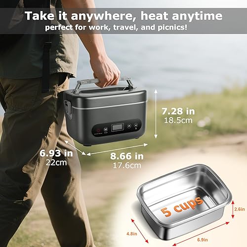 Miniatura 3 de Lonchera eléctrica inalámbrica de 1.2 L, calentador de alimentos portátil recargable de 20000 mAh con calefacción de 5 lados, control automático de