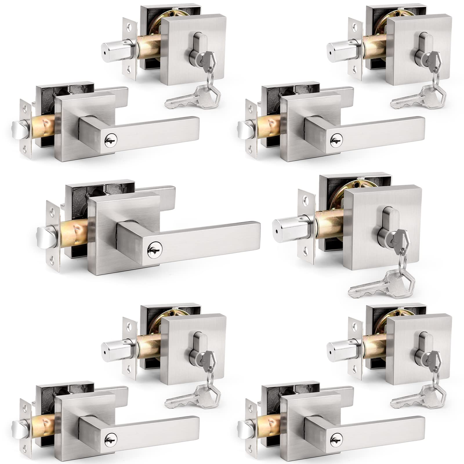 Double Cylinder Deadbolt Set Prbrico carrés en nickel satiné pour la sécurité de maison