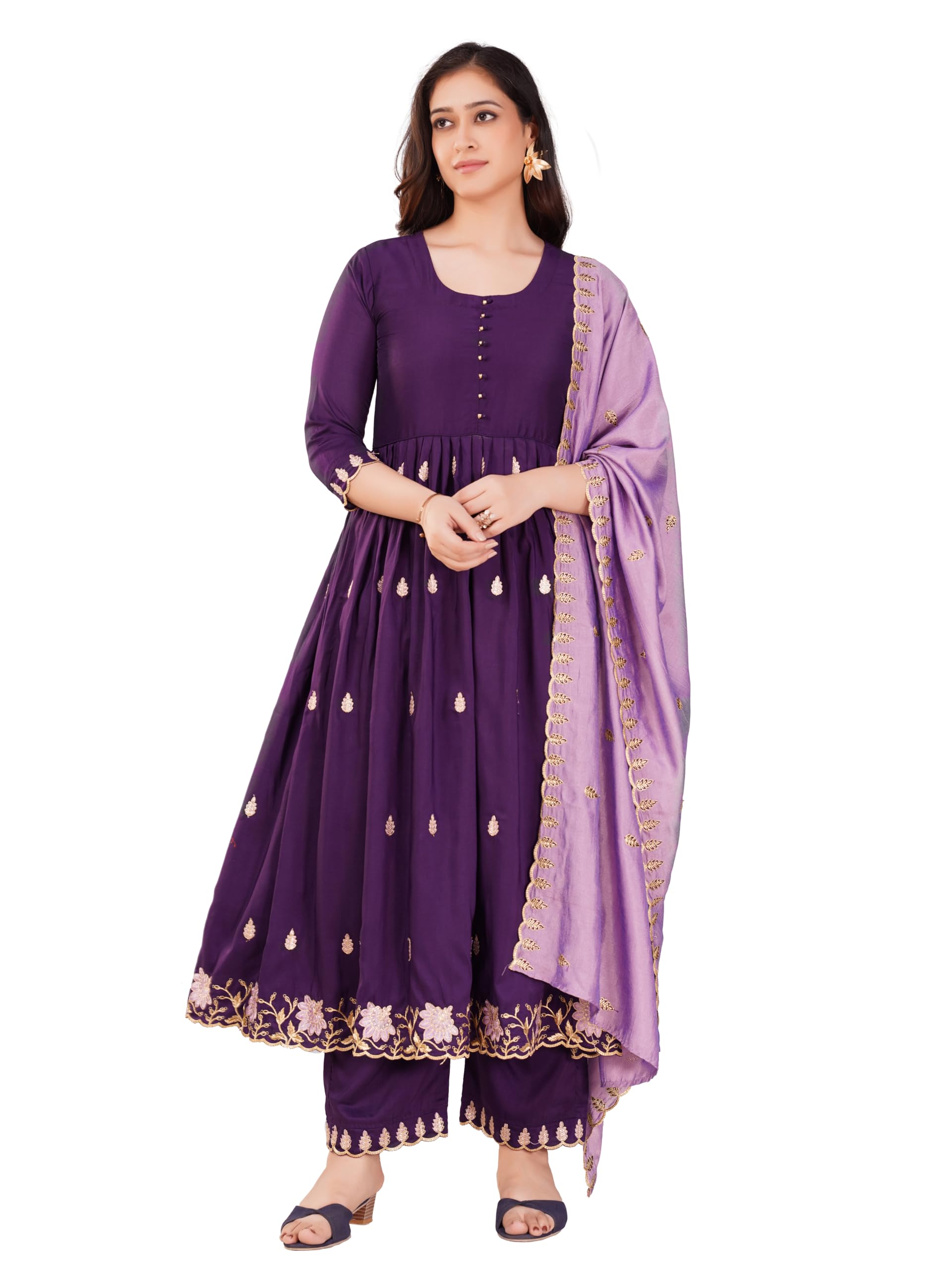 granthva fab Women's Silk Embroidered Anarkali Kurta Set for Women With Pant and Dupatta (kurta sets for women)-picture-53