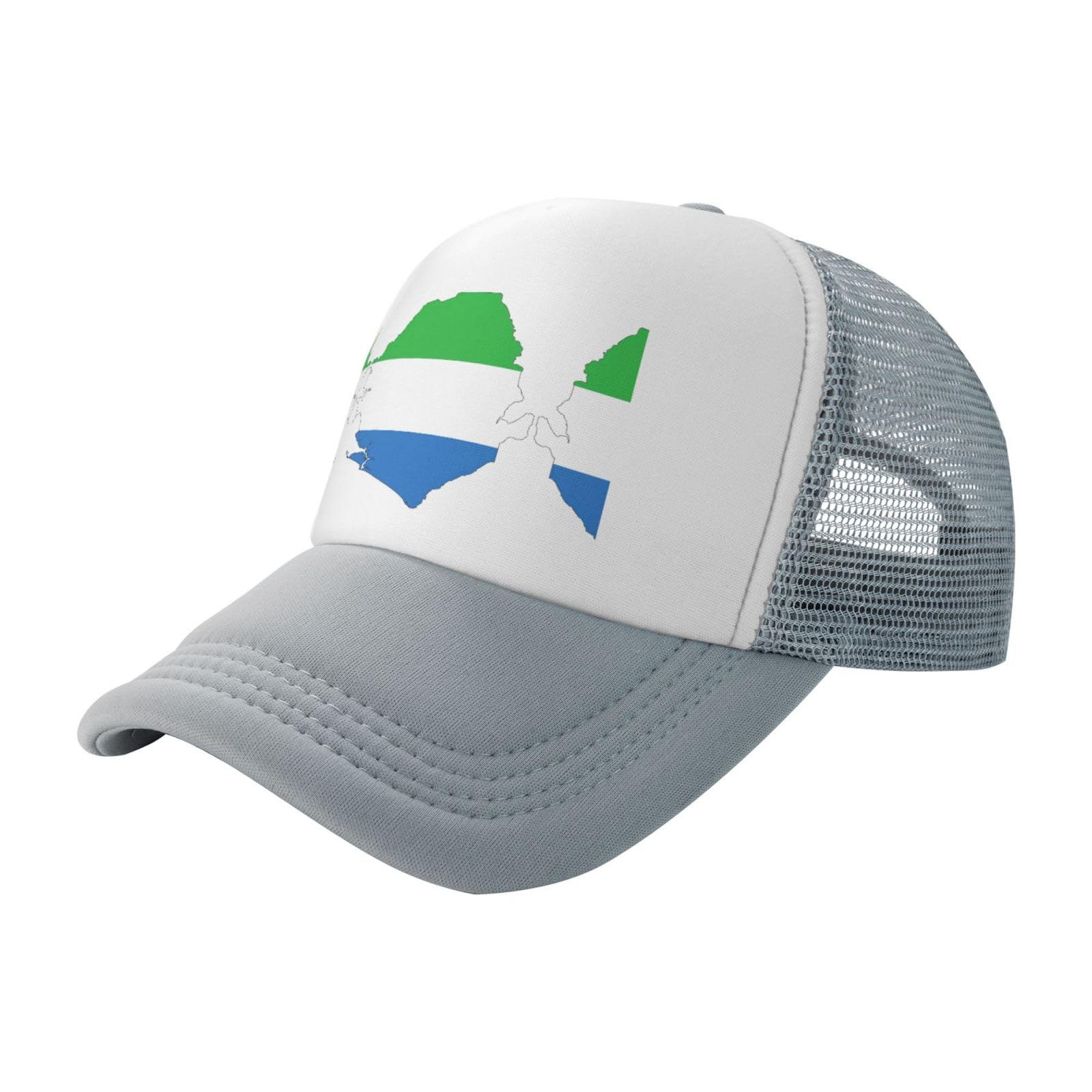 Uvbdf Unisex Gray Sierra Leone Flag Map Printed Sun Hats, Classic Mesh Back Trucker Hats, Adjustable Baseball Caps For Daily Commute