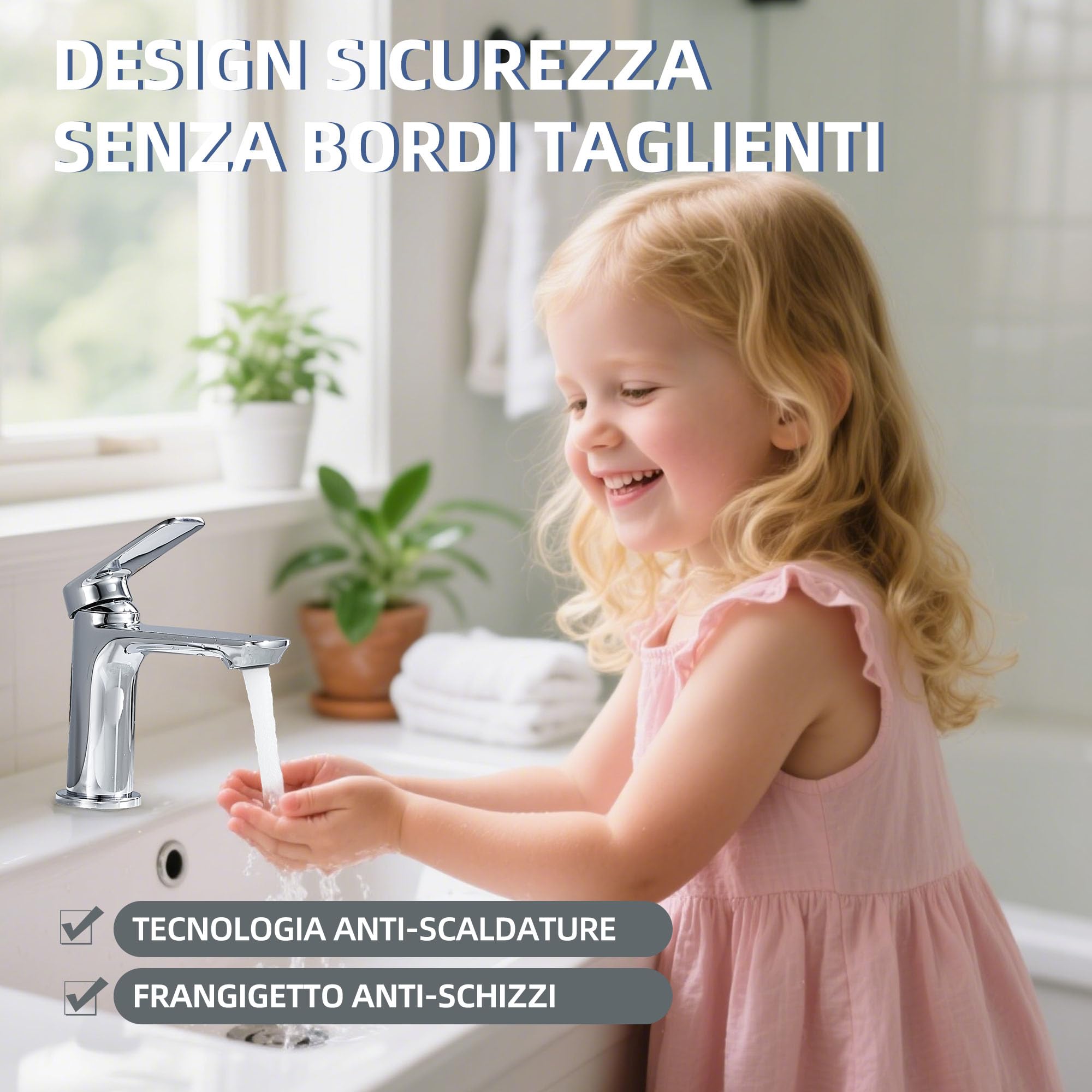 BELZ Rubinetto da Bagn, Miscelatore Monocomando in Ottone Massiccio, Rubinetteria per Lavandino a Risparmio Idrico e Durevole, Cromato