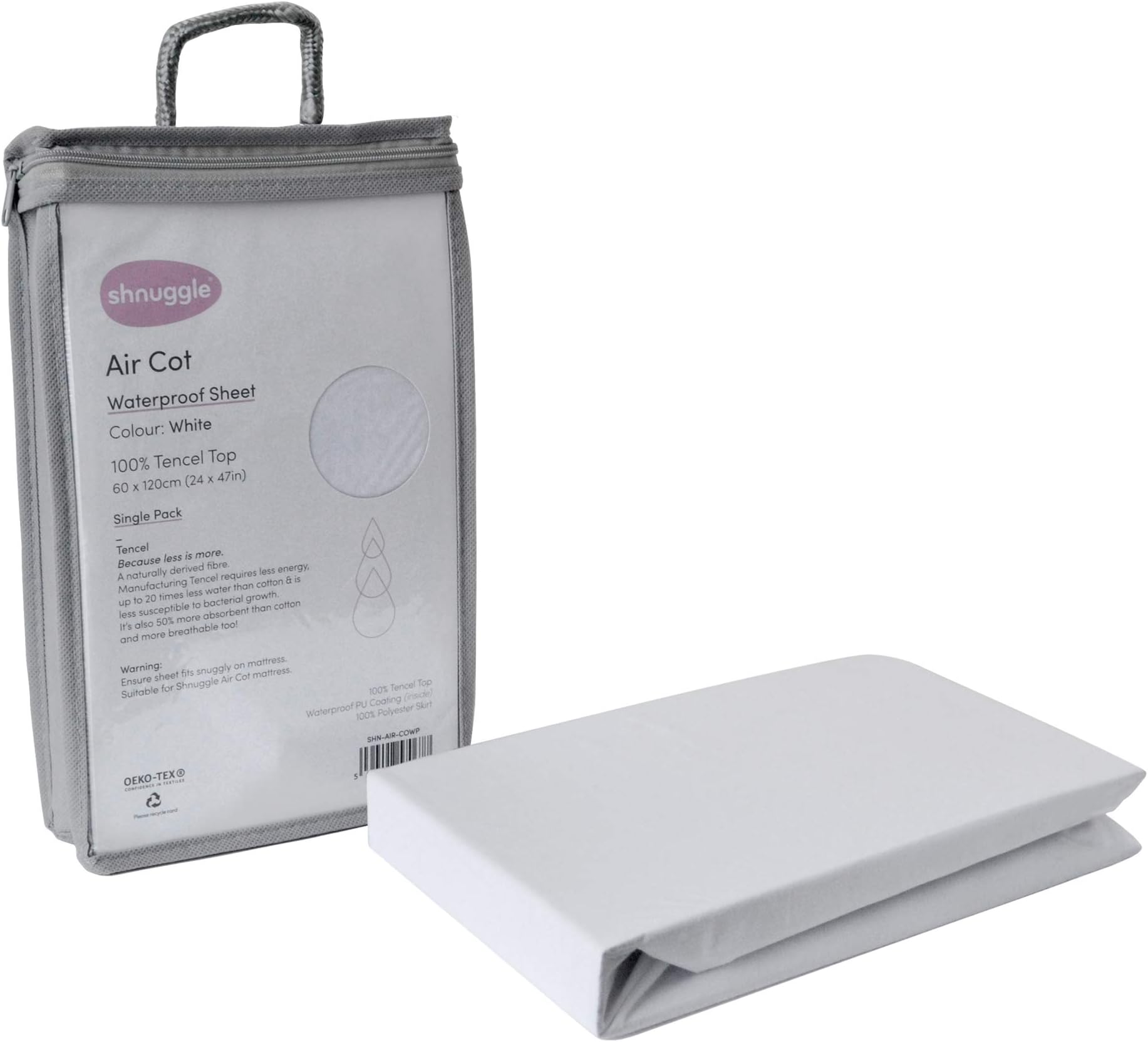 ShnuggleShnuggle Air Waterproof Cot Sheet | Super Soft Tencel Jersey Cot Mattress Protector | Breathable, Absorbent & Anti-Allergy Baby Cot Bed Mattress Cover | 60 x 120cm