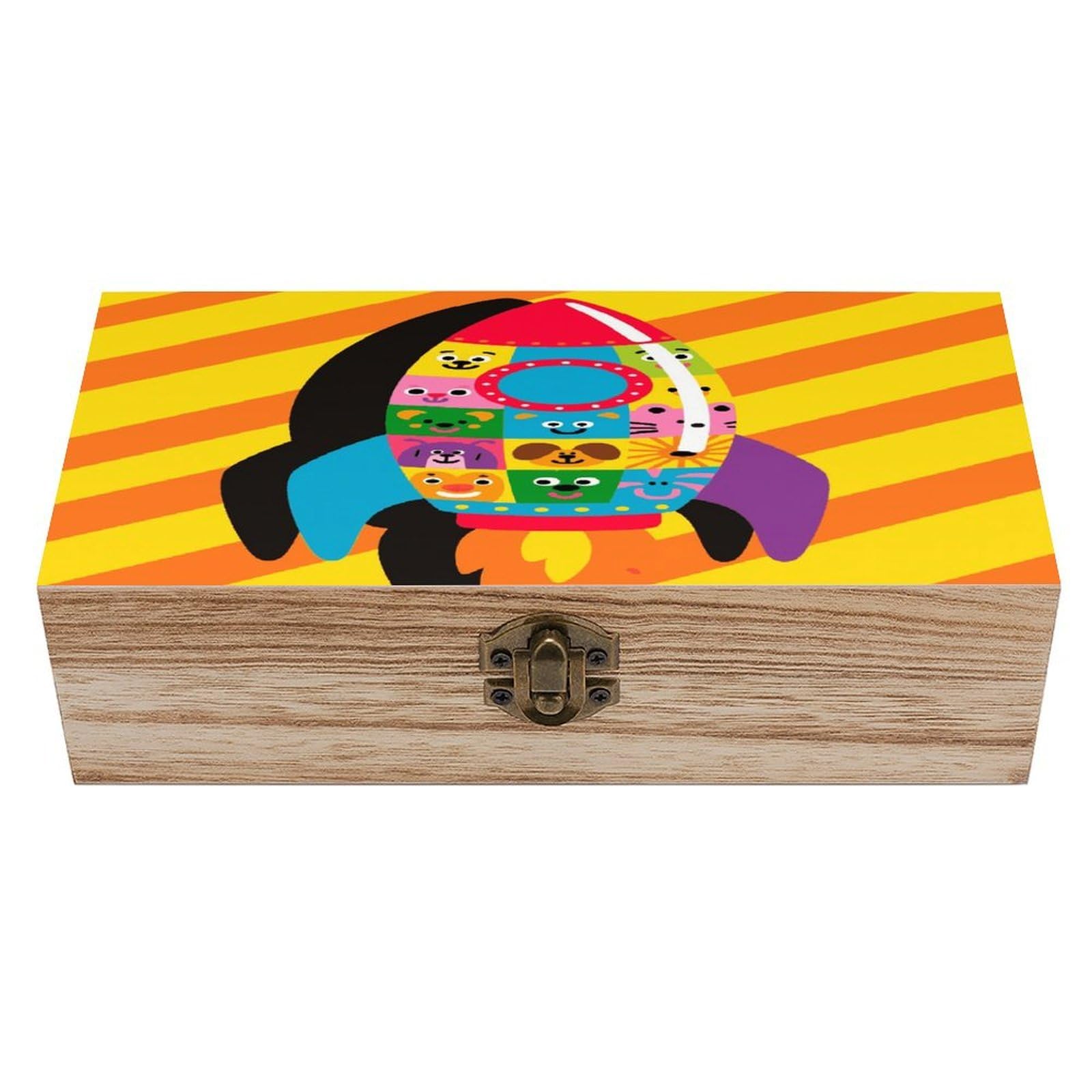 VstaDank Rocket Wooden Storage Box Vintage Wood Box with Lid Large Wooden Jewelry Boxes DIY Wood Gift Boxes Exquisite Jewelry Case Art Stash Keepsake Storage Case