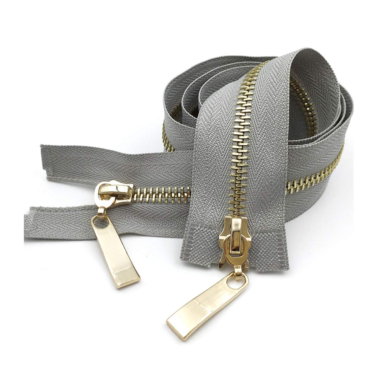 DSESS Zipper Tape#5 Metallic Nylon Coil Zippers Nylon Coil Zippers Bulk Jacket Zippers for DIY Sewing Craft Tailor Bag Garment，1Pcs(Grey Gold,120cm)