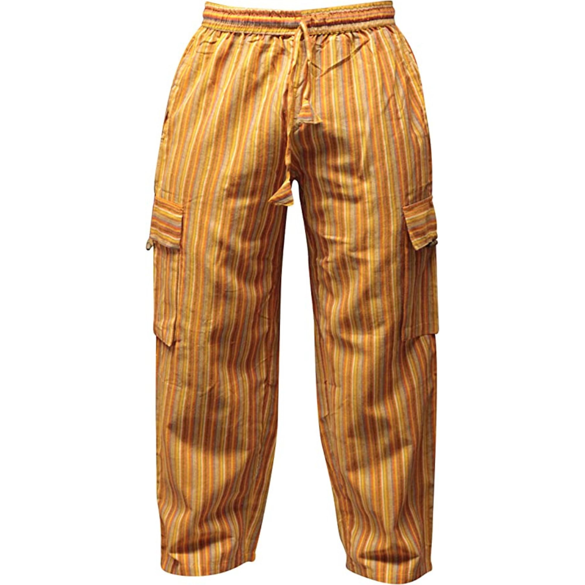 Shopoholic Fashion Men's Orange Elastic Waist Cargo Pants Plain Hippy Combat Trousers (Orange/3Xl)