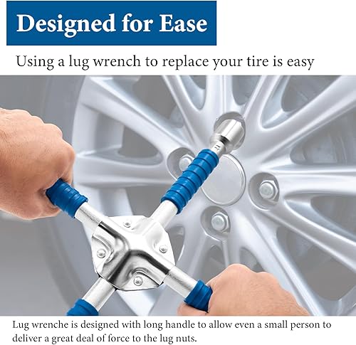 Miniatura 2 de ETERNA Llave de cuatro vías profesional de 18 pulgadas, llave cruzada de tuerca de rueda de automóvil, llave de enchufe universal resistente,