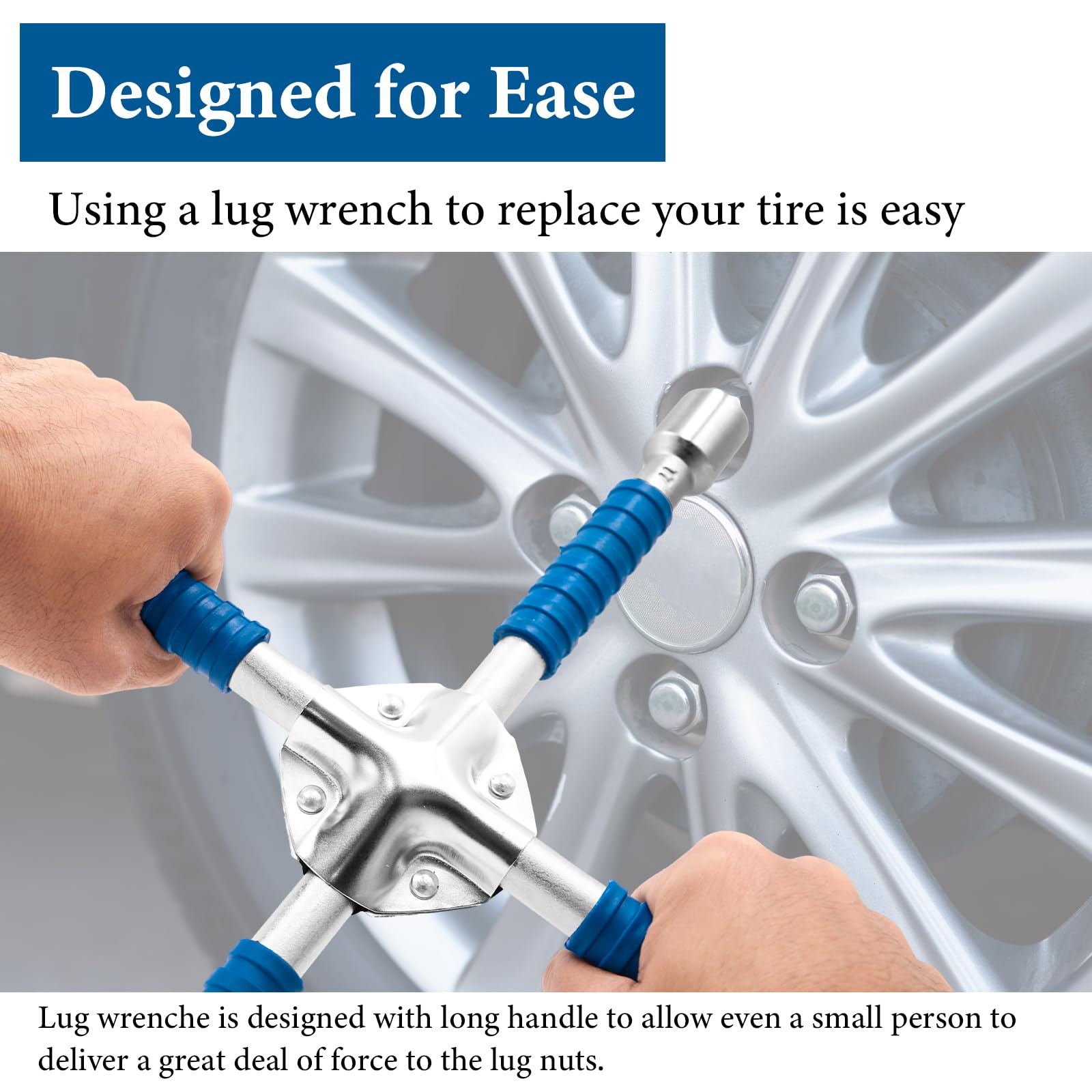 ETERNA Chiave a bussola professionale a quattro vie da 35,6 cm, chiave a croce per dadi delle ruote dell'auto, chiave a bussola universale resistente, strumento di riparazione pneumatici in acciaio al