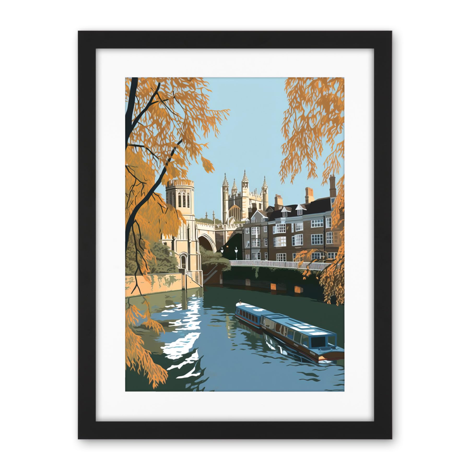 Artery8 River Cam and University Buildings of Cambridge Artwork Framed Wall Art Print 18X24 Inch
