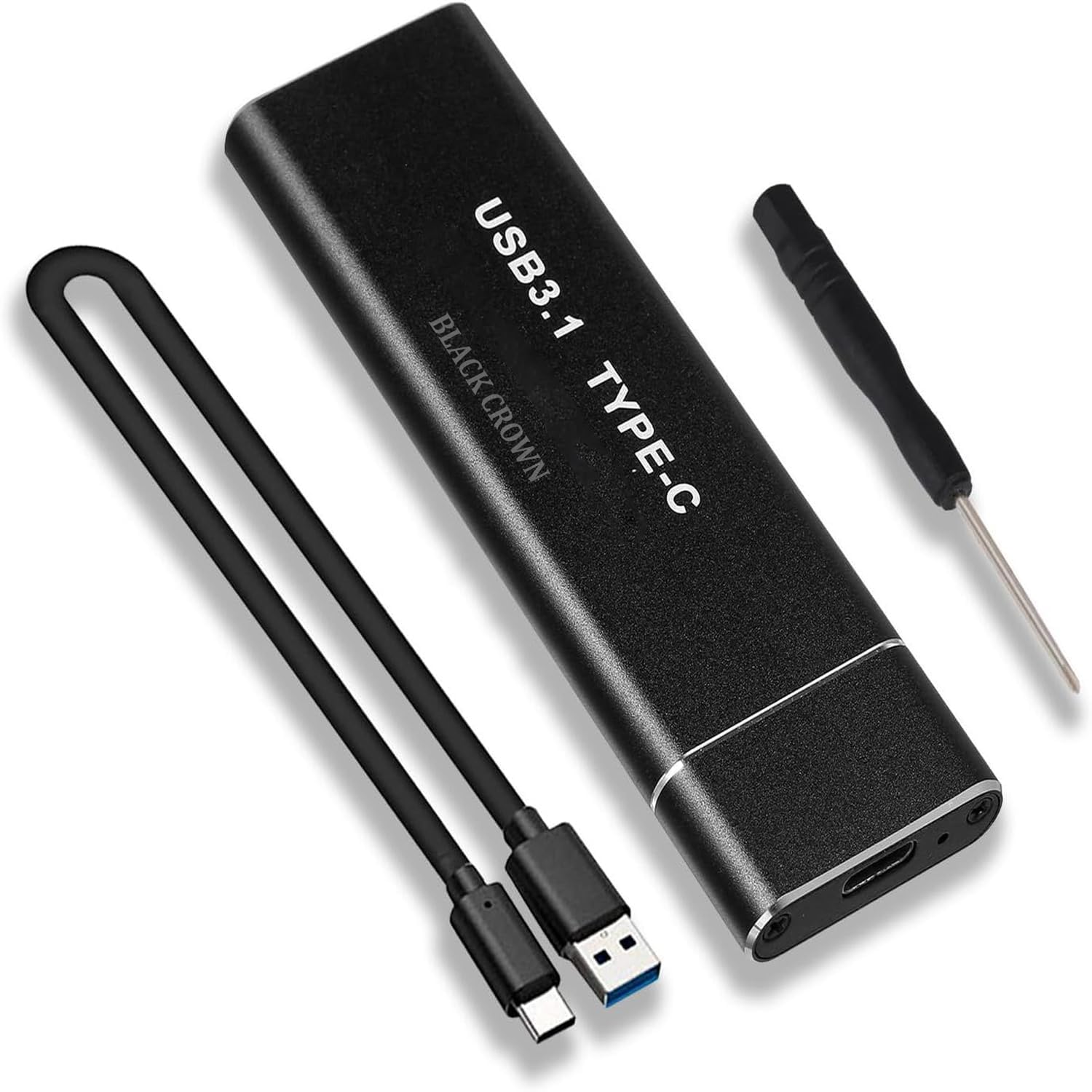 black crown m.2 nvme enclosure usb 3.1ssd case 10 gbps gen 2 to pci-e with uasp trim, for nvme pcie m-key/m+b key with usb cable, tool-free housing aluminium.
