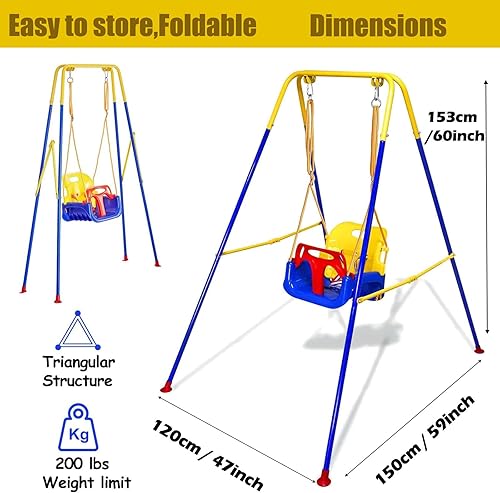 Miniatura 3 de Columpio 3 en 1 para niños pequeños con marco, para interiores y exteriores, columpio para bebé con cinturón de seguridad para uso en interiores y