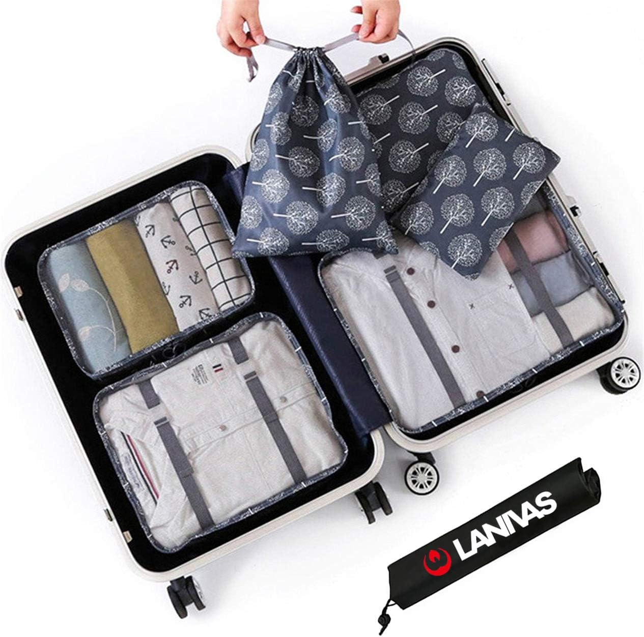 Packing Cube Set,Lanivas 7 Set Floral Pattern Traveler Double Zipper Luggage Accessories Tree