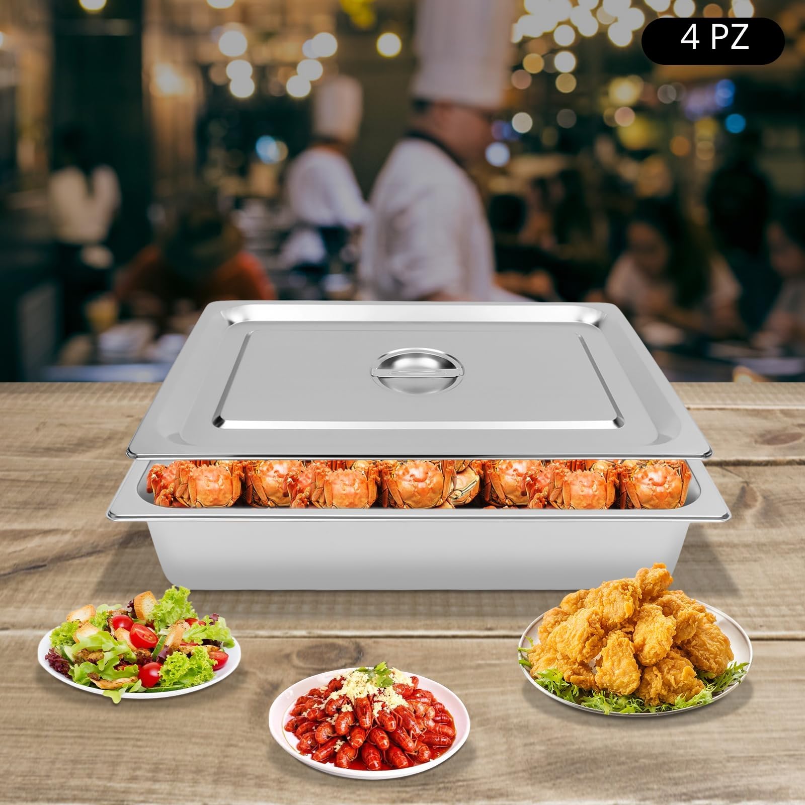 Contenitori per tavolo a vapore in acciaio inox 201, set da 4 pezzi, 9 l, impilabili in forno, adatti per la conservazione degli alimenti, versatili, per ristoranti e catering