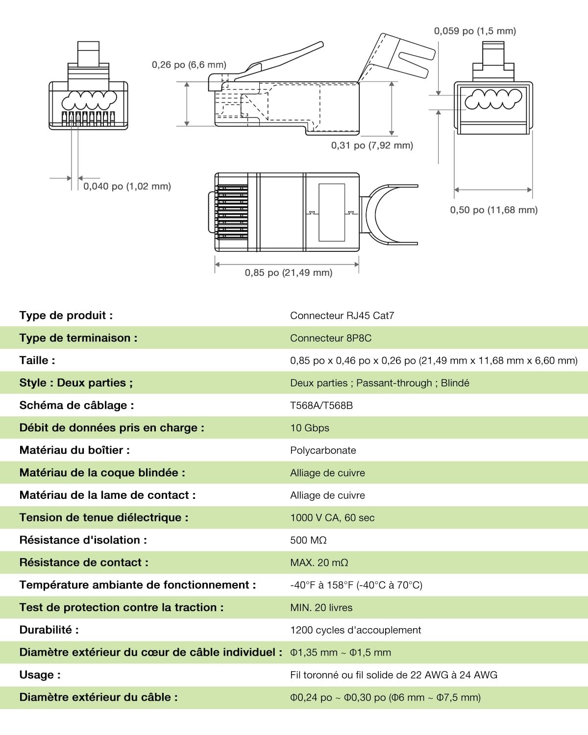 Connecteur rj45 Cat7 Pass Through Lot de 30, Plaque or Prise rj45 Cat7 Cat6a, 10 Gbit/S 600 MHz, POE Fiche RJ45 Pour CâBle de Pose Blindé Avec Enfile et Protection Anti-Torsion