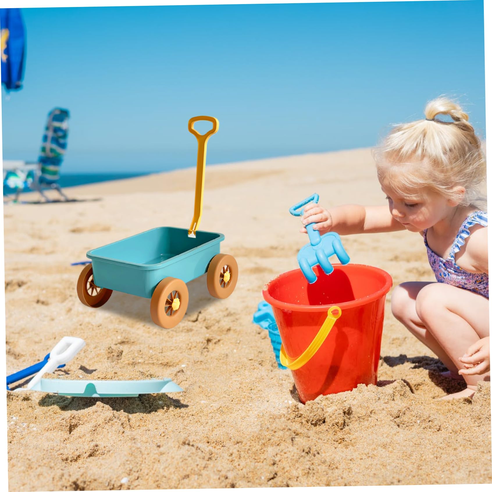 Carro giocattolo Carro giocattolo in plastica per bambini 15x11x7, 1 pollici Giocattoli da spiaggia per bambini per giocare Acqua Sabbia riutilizzabile per l'estate, Blu