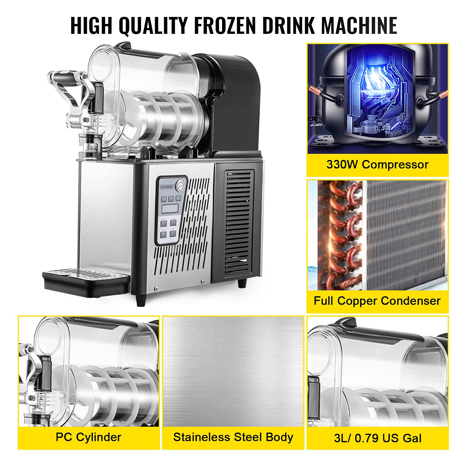 VEVOR 3L Commercial Slushy Machine, Daiquiri Machine, Stainless Steel