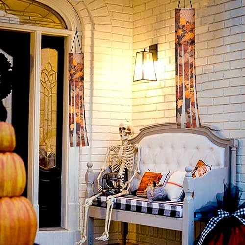 Miniatura 2 de Binienty 2 piezas de bandera de manga de viento de otoño, hoja de arce, decoración de otoño colgante para puerta delantera, patio, porche, patio,