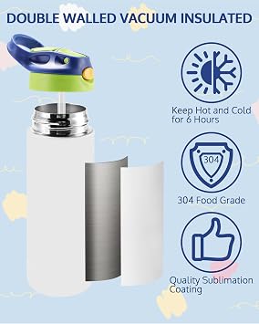OFFNOVA 16oz Kids Sublimation Tumbler, Kids Sublimation Water Bottle Blank with Handle, Children Sublimation tumblers Cups for Milk, Soda, Juice, Drinks (4 Pack)