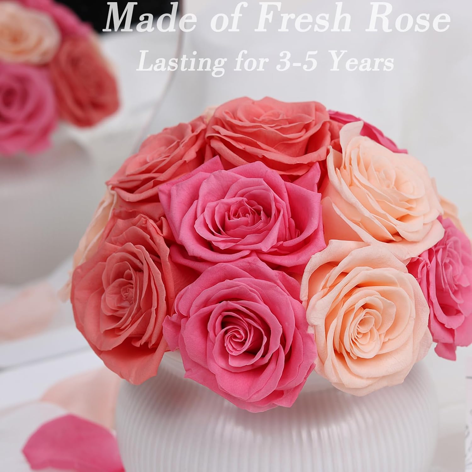 Preserved Roses,Weeding Flowers,Table Centerpiece Flowers,14Pcs Long Lasting Real Rose in Ceramic Vase,Table Flowers for Party,Wedding Decor,Birthday,Anniversary,Wedding Gifts for Her (Color Mix) - Image 2