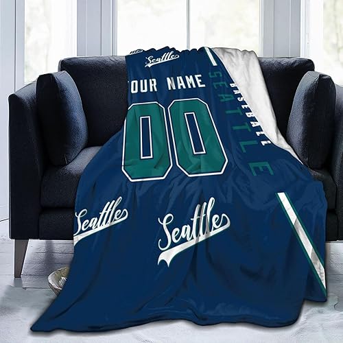 Miniatura 5 de Rixeucey Seattle - Manta de franela personalizada para cama, sofá con nombre de número personalizado, para hombres, mujeres, niños, regalos para