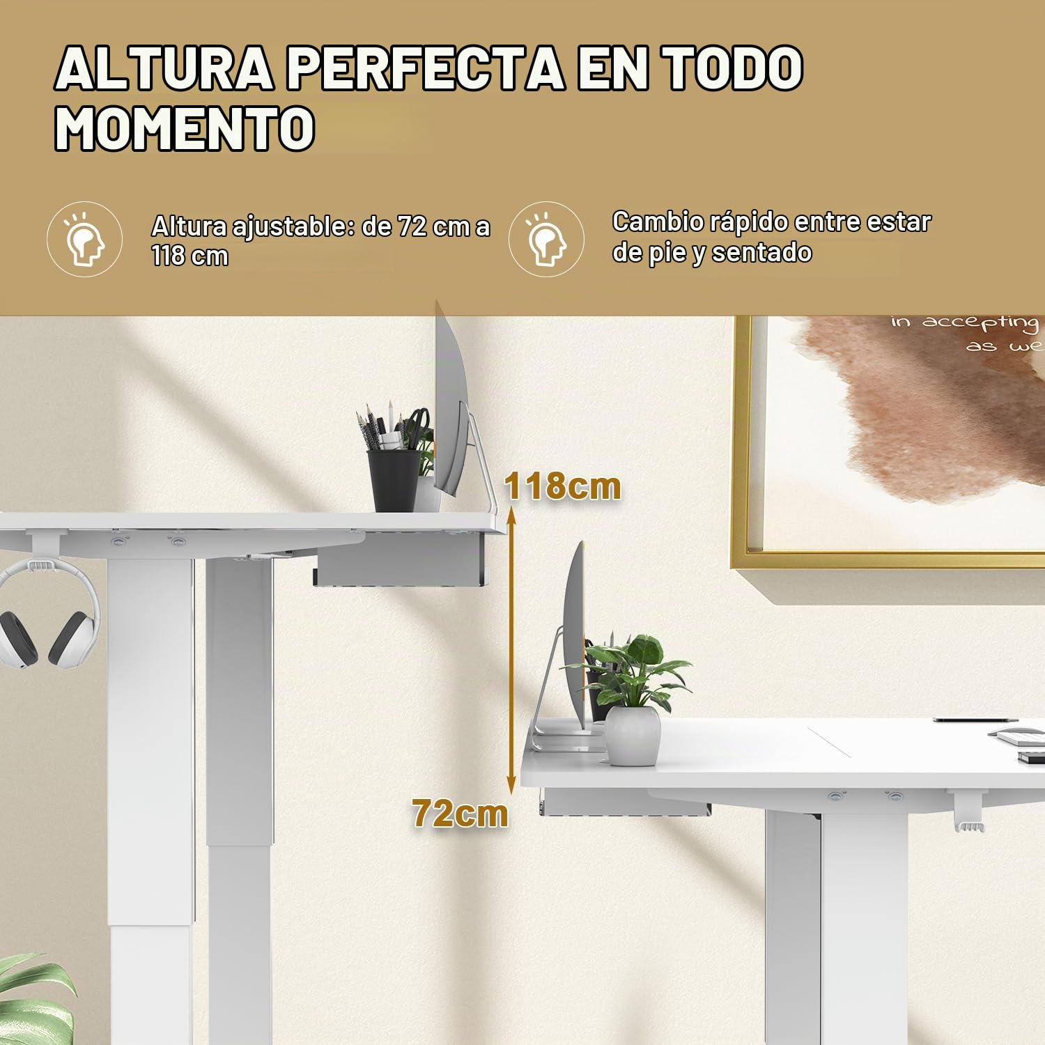 TRIUMPHKEY Escritorio Elevable Eléctrico 140×80cm con Puerto de Carga USB, 3 Alturas de Memoria, Escritorio Regulable en Altura 72-119cm Escritorio para Computadora para Oficina