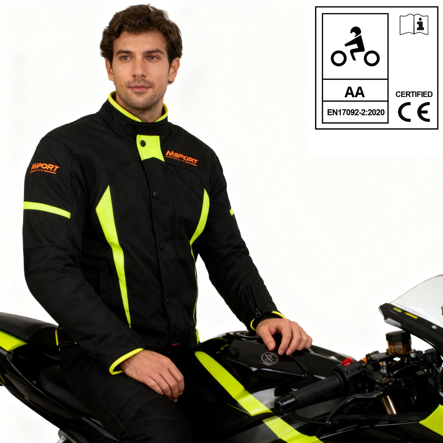 Msport Giacca Moto 4 Stagioni Impermeabile, Giacca Moto con Interno Termico Rimovibile, Antivento e Antipioggia