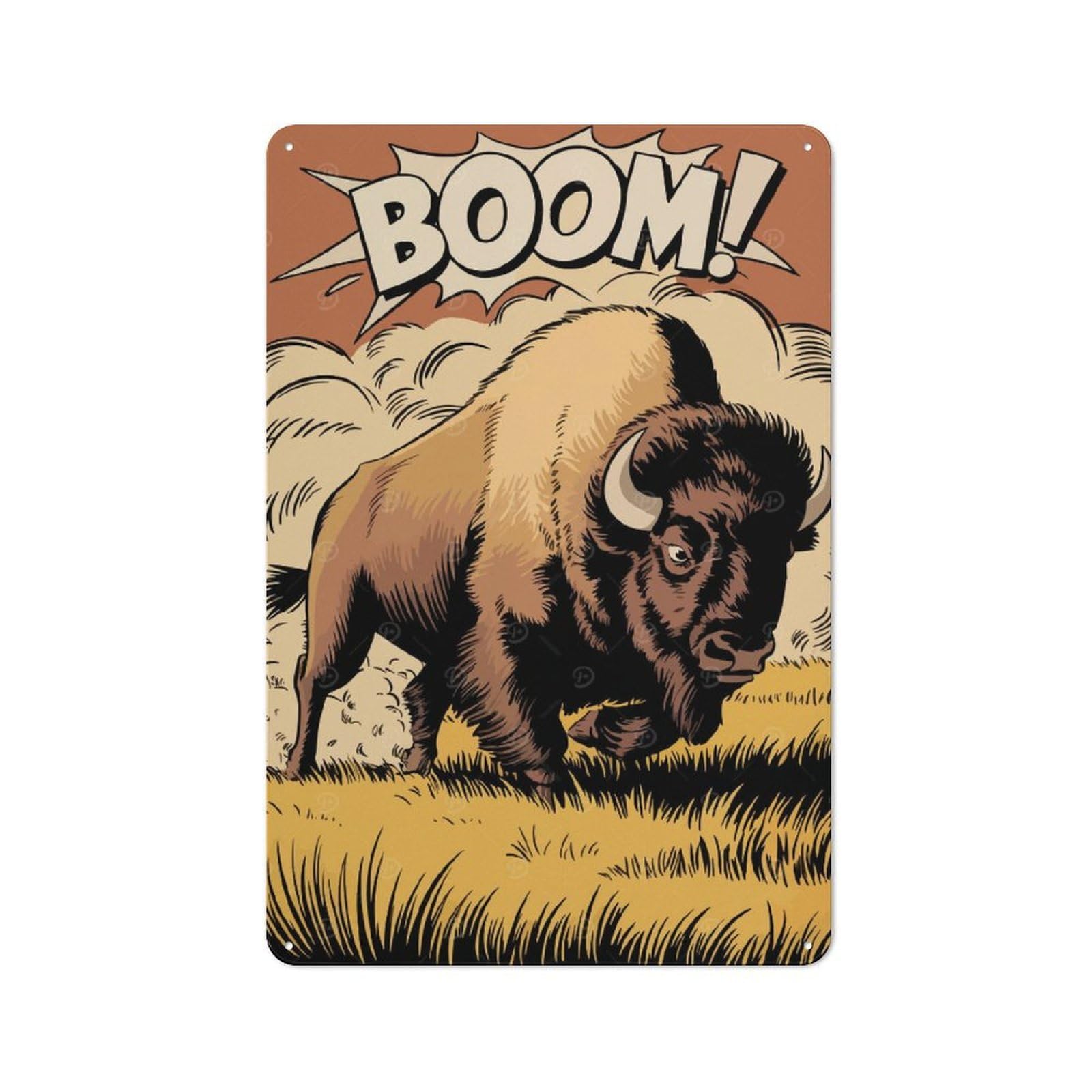 Junmoney Charging Bison Fury Rustic Tin Wall Sign 30X20cm Featuring Bistro Wall Plaque For Restaurant, Kitchen, Counter Or Breakfast Nook