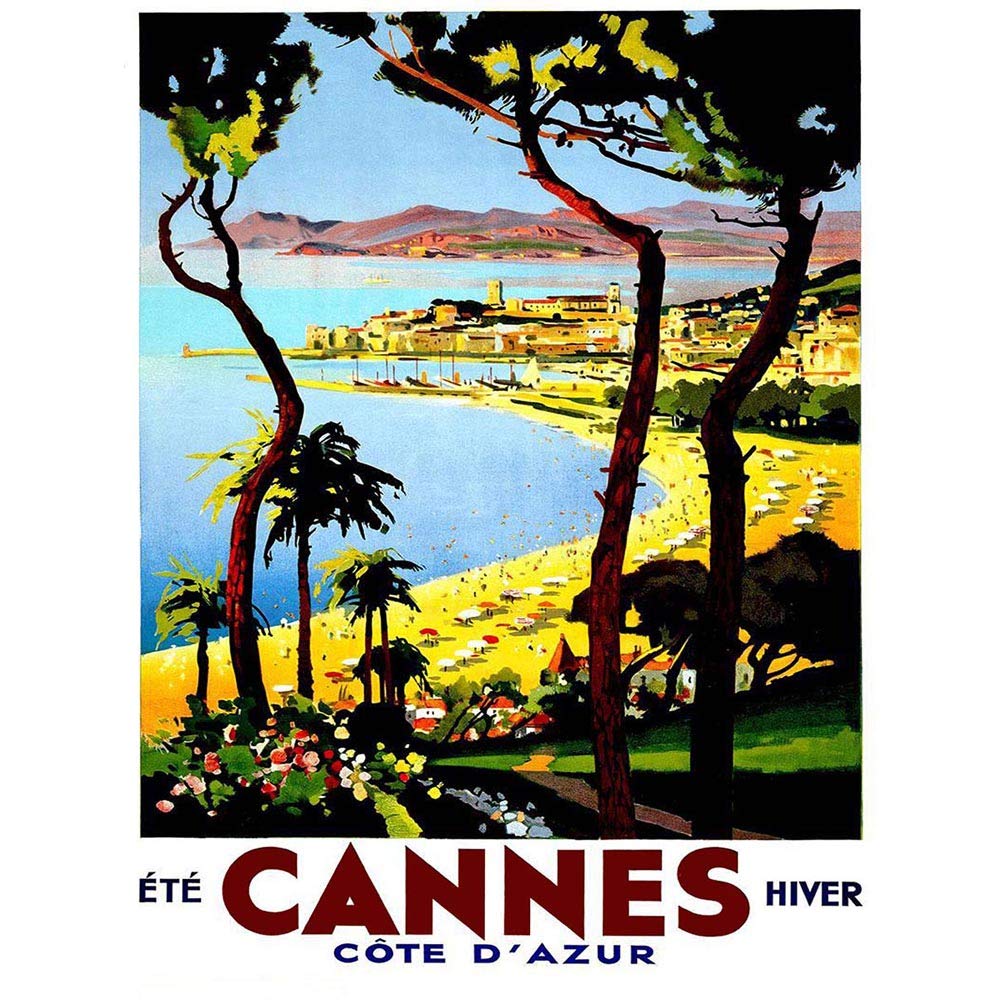 Wee Blue Coo Travel Tourism Cannes Cote D'Azur Beach Film Festival France Advert Art Print Poster Wall Decor 12X16 Inch