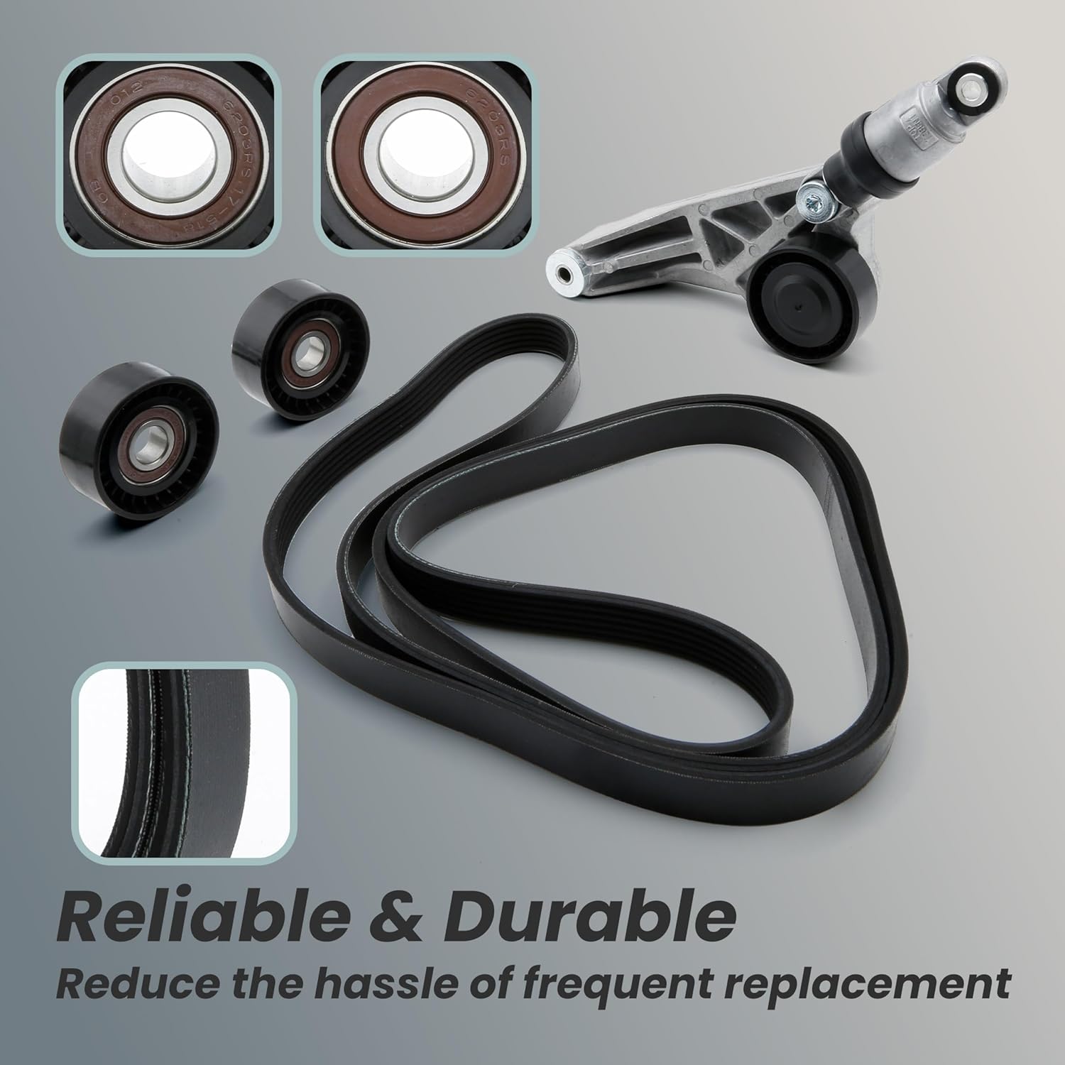 ASTROSYNC Serpentine Belt Tensioner Drive Component Kit Fit for Jeep Wrangler JK 3.6L 2012-2018 Replace 90K-39415 39415 4627038AA 49856 89689 36816 4627039AA