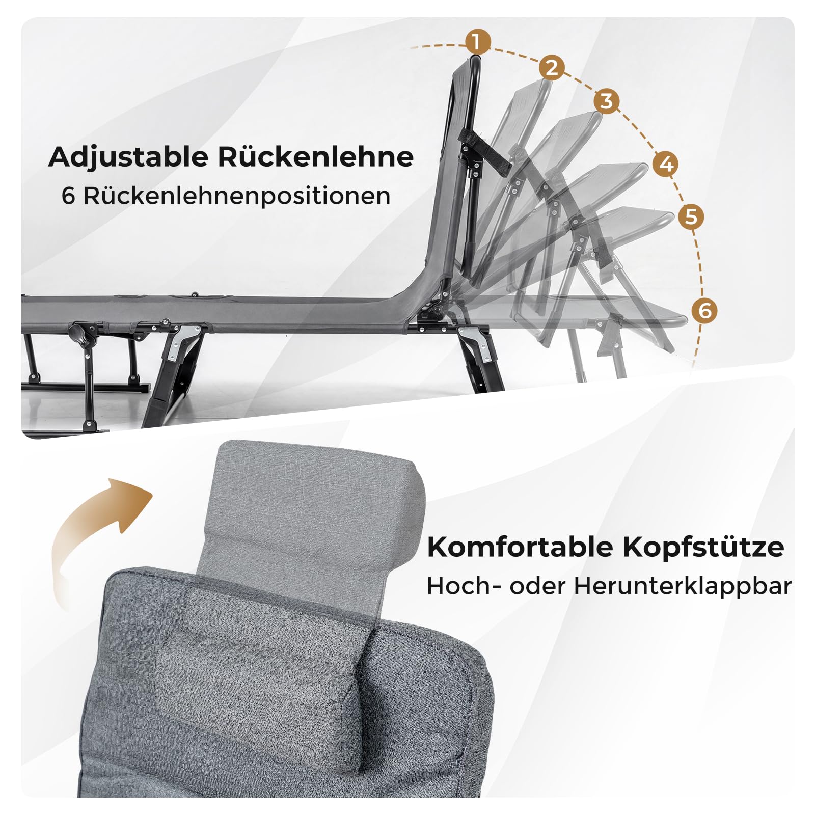 COSTWAY Sonnenliege klappbar, 3 in 1 Gartenliege mit Auflage, Kopfstütze, Verstellbarer Rückenlehne, Liegestuhl bis 200 kg belastbar, Campingliege, Klappbett für Garten, Camping, Büro