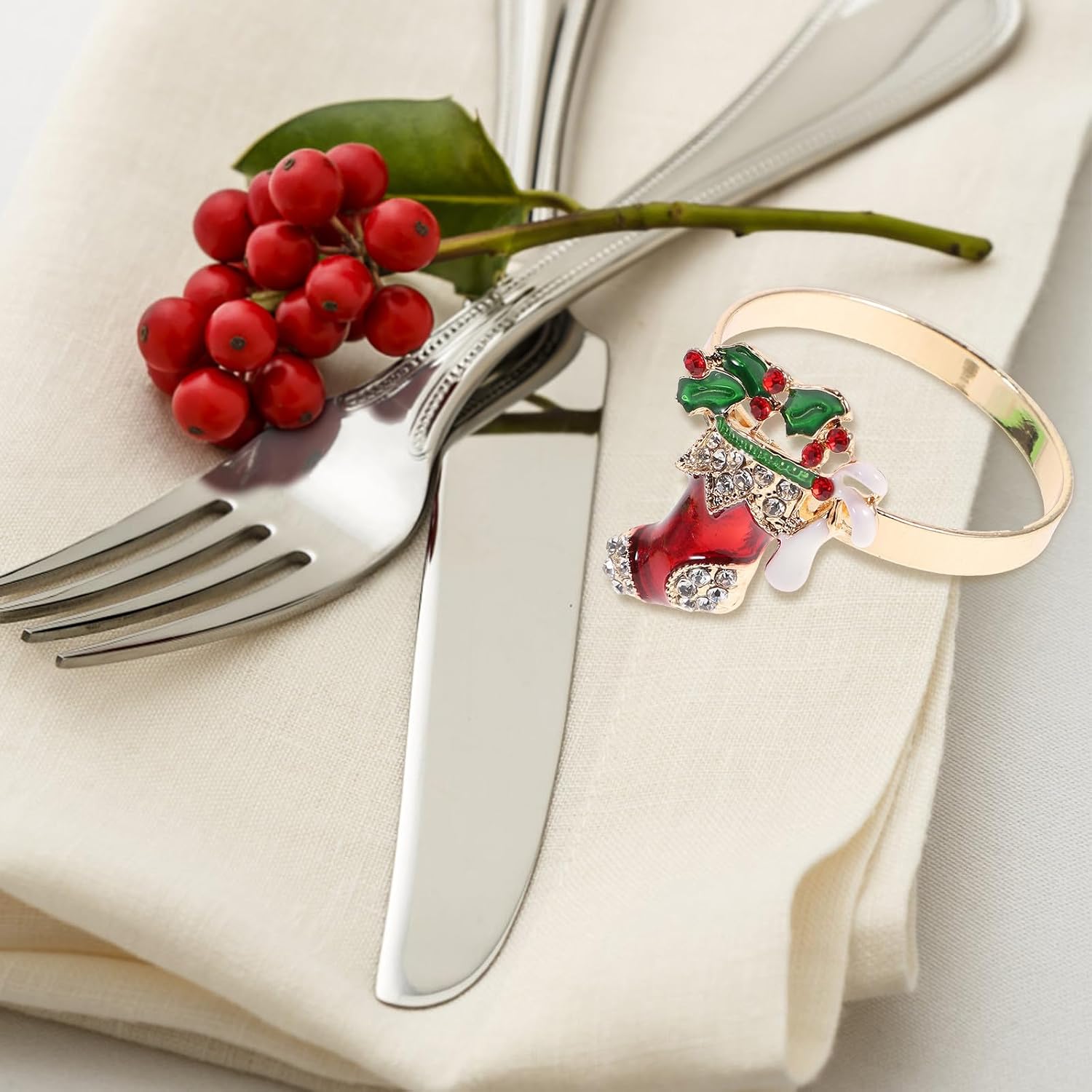 Christmas Boot Napkin Ring, Alloy, Golden, for Dinner Settings