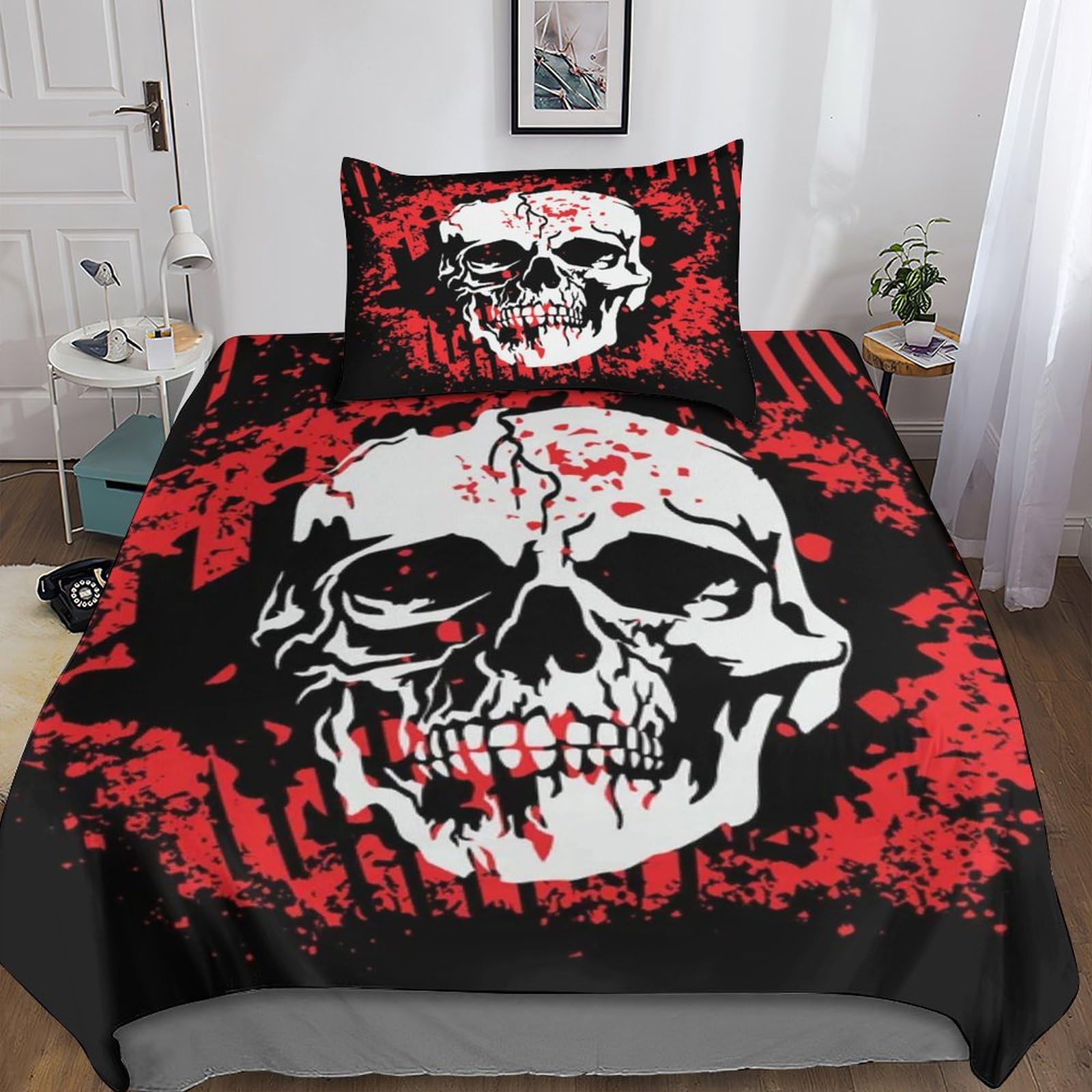 Housse de couette 135x200 tête de mort, le cadeau idéal pour garçons et filles