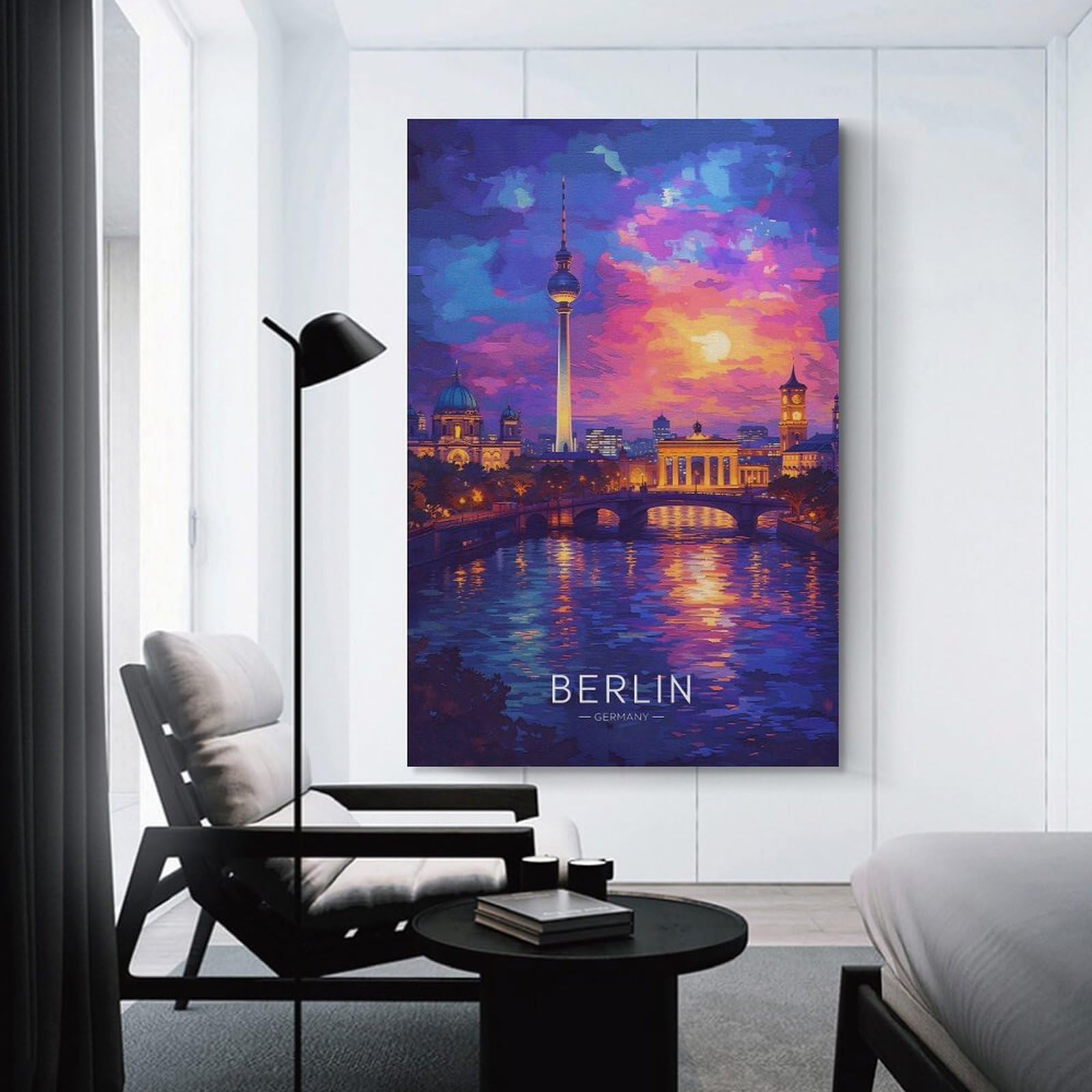 Junmoney Canvas Wall Art Berlin Cityscape at Sunset(2), 16x24inch(40x60cm), for Bedroom, Lounge Or Dressing Area, Canvas Wall Decor for Personal Spaces